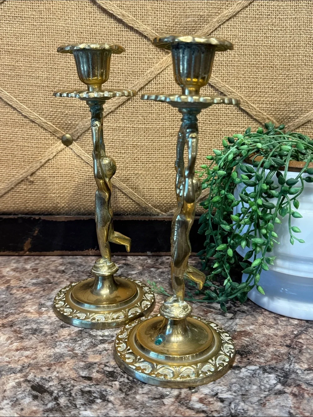 Brass Cherub Candle Holders - Set of 2